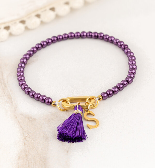 KAYA sieraden Purple Glass Pearl Bracelet with Letter 'Festival Pearl' | Stainless Steel