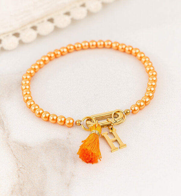 KAYA sieraden Orange Glass Beads Bracelet with Letter 'Festival Pearl' | Stainless Steel