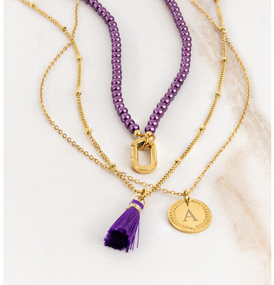 KAYA sieraden Set Paarse Ketting met Letter 'Festival '