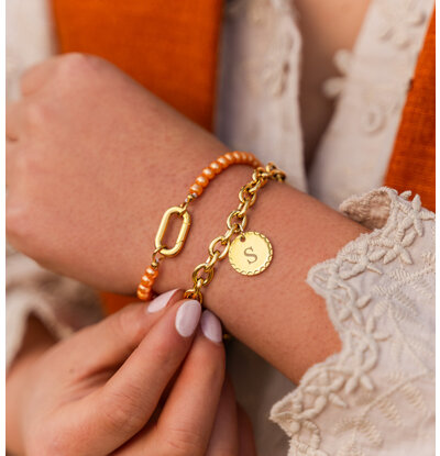 KAYA sieraden Orange Glass Pearl Bracelet Set ‘Festival Pearl’ | Stainless Steel