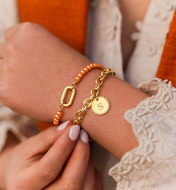 KAYA sieraden Oranje Armbanden Glasparel Set ‘Festival Pearl’ | Stainless Steel