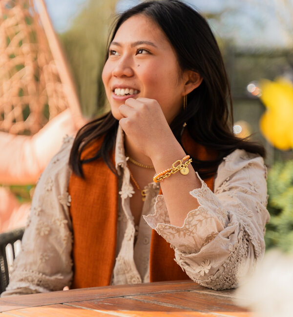 KAYA sieraden Orange Glass Pearl Bracelet Set ‘Festival Pearl’ | Stainless Steel