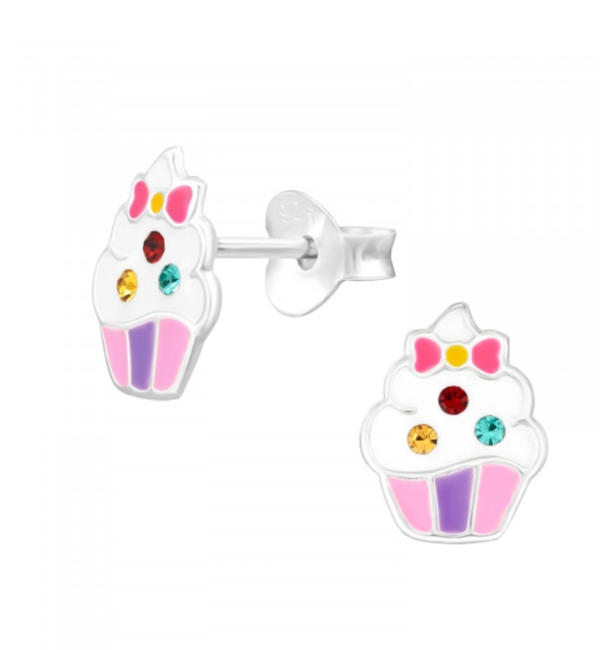 KAYA sieraden Silver Children's Earrings 'Cupcake' with Crystals