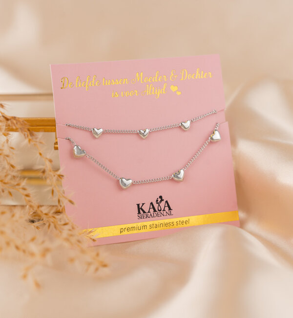 KAYA sieraden Mother & Daughter Bracelets Set with 5 Hearts | Stainless Steel - Copy