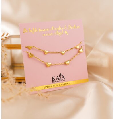 KAYA sieraden Mother’s Day bracelet set Mother & Daughter ‘5 Hearts’ | Stainless Steel