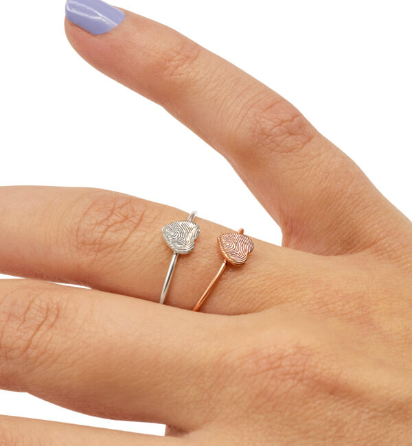 Gegraveerde sieraden Ring with Fingerprint 'Heart' - Rose Gold Plated