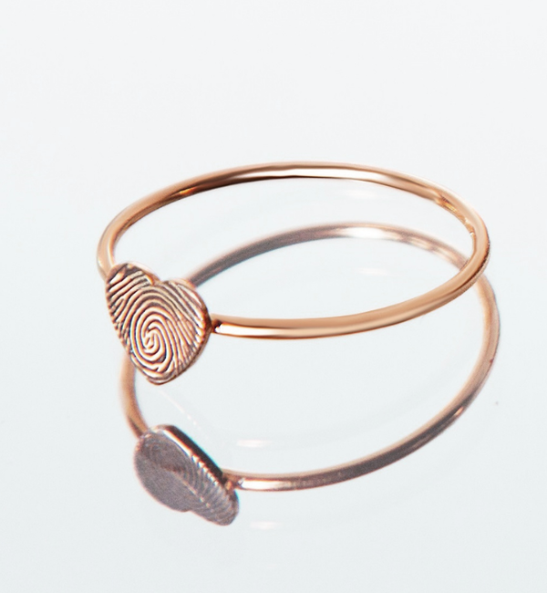 Gegraveerde sieraden Ring with Fingerprint 'Heart' - Rose Gold Plated