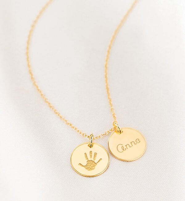 Gegraveerde sieraden Necklace with Handprint and Name Charm
