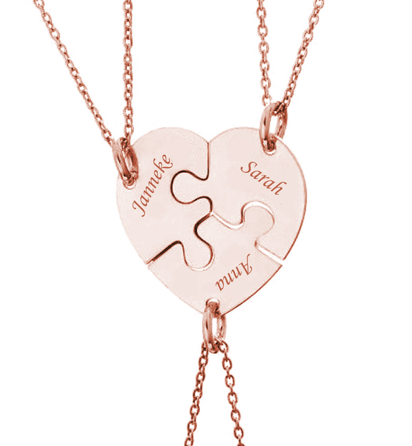 KAYA sieraden Friendship Necklace for 3 'Puzzle Pieces' - Rose Gold Plated