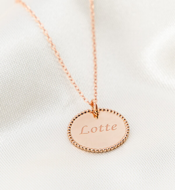 KAYA sieraden Ketting 'Beaded Disc' met Gravure | Rosé