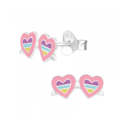 KAYA sieraden Silver children’s earrings ‘Heart Glasses Rainbow’ Pink