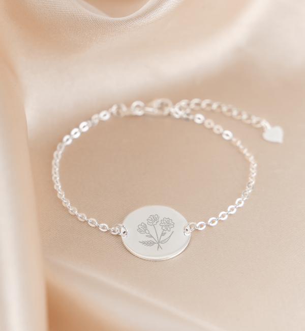 KAYA sieraden Bracelet with Birth Flower Bouquet 'Elegant Disc'