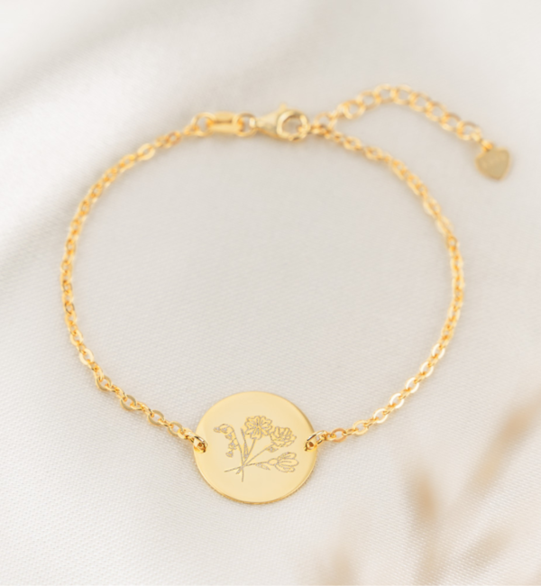 KAYA sieraden Bracelet with Birth Flower Bouquet 'Elegant Disc'