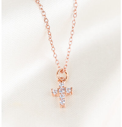 KAYA sieraden Ketting 'Crystal Cross' - Rose Verguld