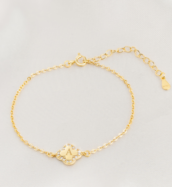 KAYA sieraden Christmas Bracelet 'PavÃ© Clover' with Letter I Zirconia Crystals