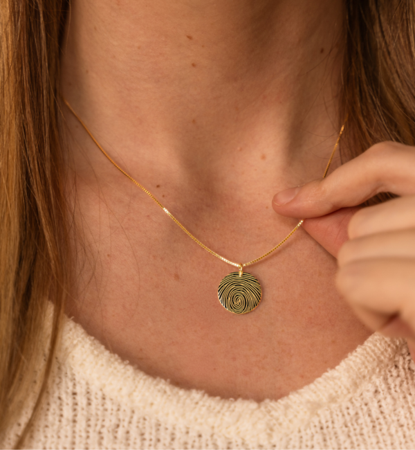 Gegraveerde sieraden Ketting met Vingerafdruk  Coin