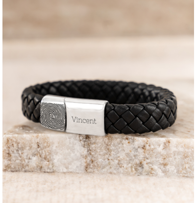 Gegraveerde sieraden Fingerprint Bracelet Men with Name - Leather