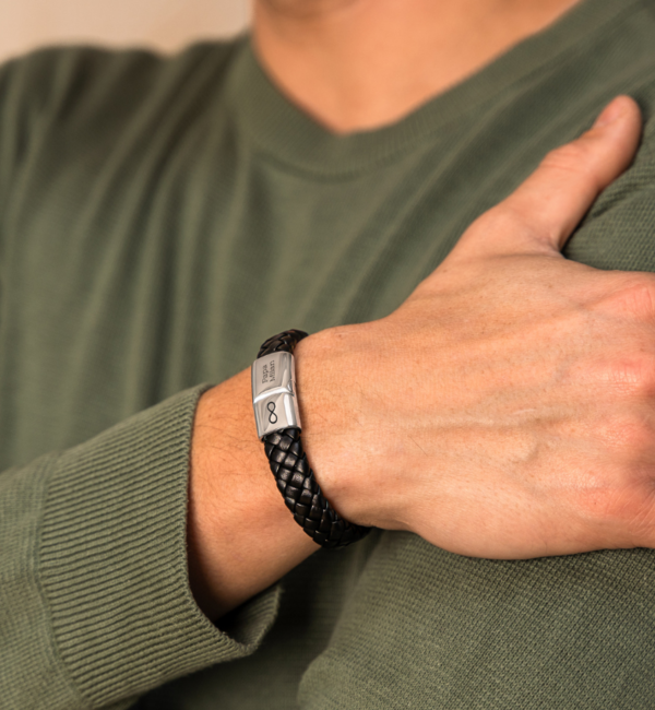 KAYA sieraden Heren Armband PU Leer met Gravure | Zwart