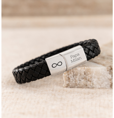 KAYA sieraden Heren Armband Leer met Gravure | Zwart