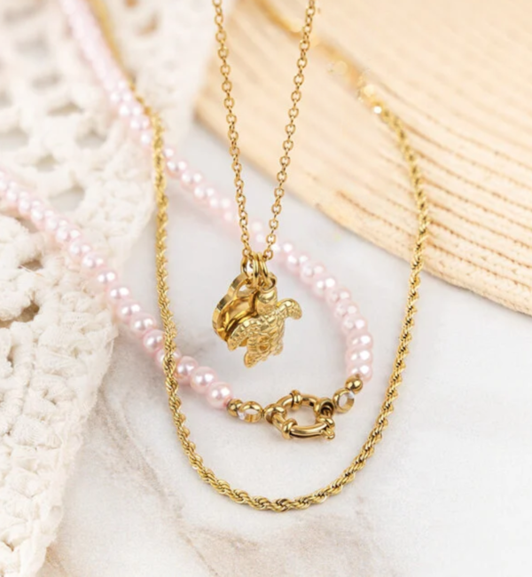 KAYA sieraden 3 Necklaces Pink Pearls | Stainless steel