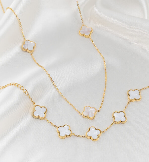 KAYA sieraden Bracelet & necklace clover set | Mother of Pearl