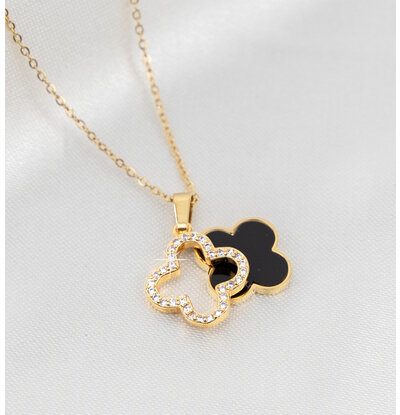 KAYA sieraden Pavé Klaver Ketting | Stainless Steel  - Zwart
