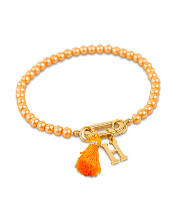 KAYA sieraden Oranje Glasparel Armband met Ovaal Slot ‘Festival Pearl’ - Stel zelf samen | Stainless Steel