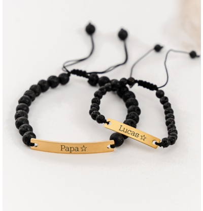 KAYA sieraden Vader en Zoon Armbanden Set 'Lavastenen'