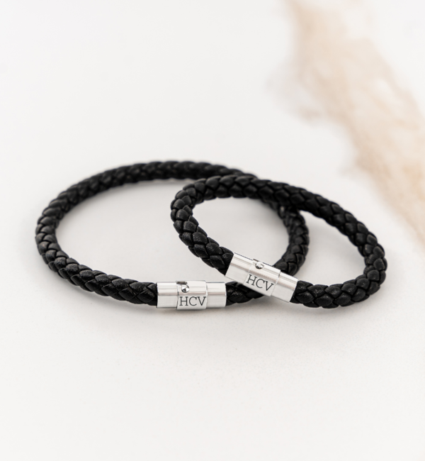 KAYA sieraden Leather Father and Son Bracelets with Initials | Black