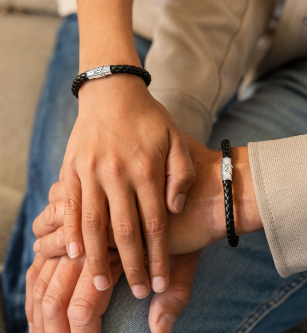 KAYA sieraden Leather Father and Son Bracelets with Initials | Black