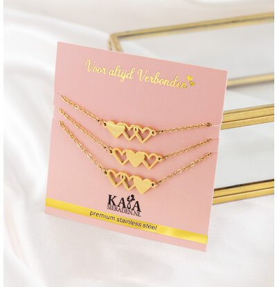 KAYA sieraden Vriendinnen armbanden set drie hartjes