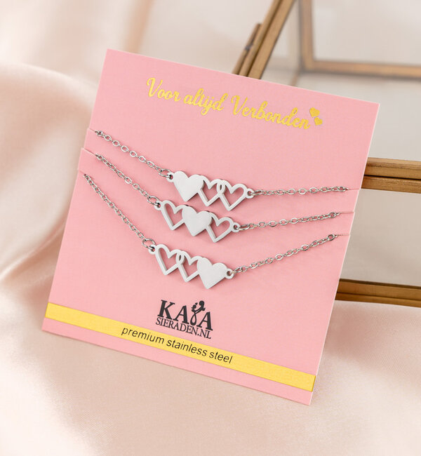 KAYA sieraden 3 Zussen Armbanden Set met Drie Hartjes
