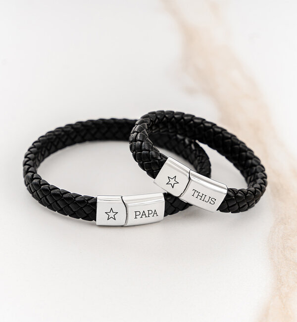 KAYA sieraden Heren Armband PU Leer met Gravure | Zwart