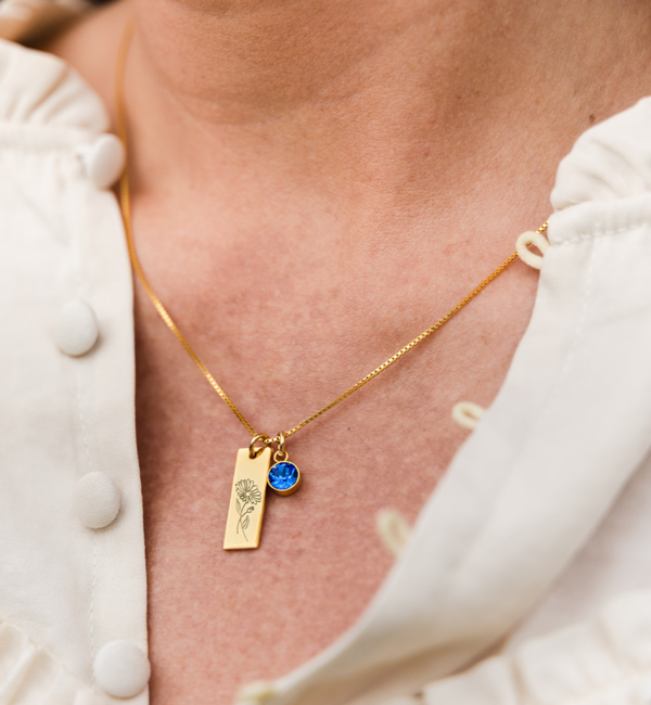 KAYA sieraden Ketting met Geboortebloem en Geboortesteen 'Bar'