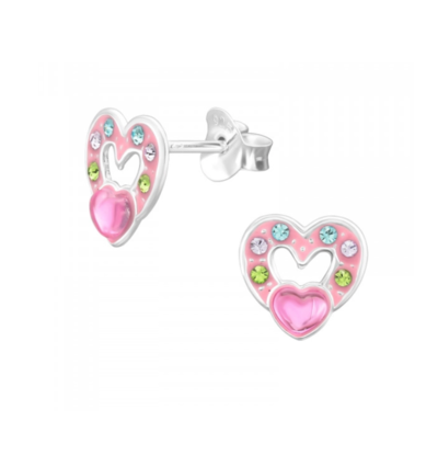 KAYA sieraden Silver children’s earrings ‘Open Heart’ with crystals