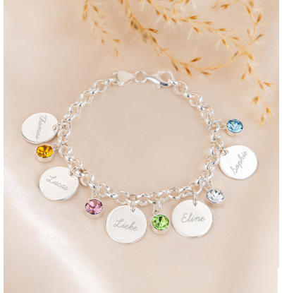 KAYA sieraden Charm bracelet including 4 name charms and birthstones