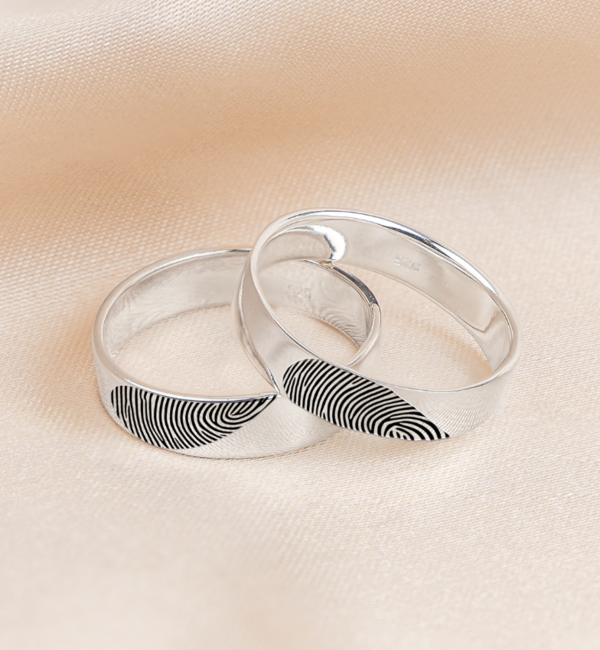 Gegraveerde sieraden Ringen Set Vingerafdrukken I Samen 1 hartje