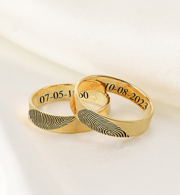 Gegraveerde sieraden Ringen Set Vingerafdrukken I Samen 1 hartje