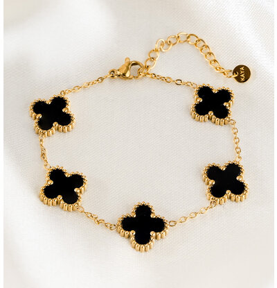 KAYA sieraden Bracelet 'Clover' | Stainless Steel - Black