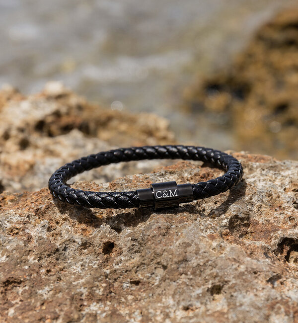 KAYA sieraden Leren Herenarmband met Initialen