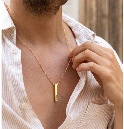 KAYA sieraden Men's Necklace with Name 'Elegant Bar' | Stainless Steel