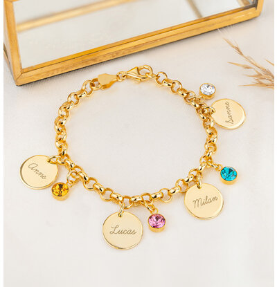 KAYA sieraden Charm bracelet including 4 name charms and birthstones