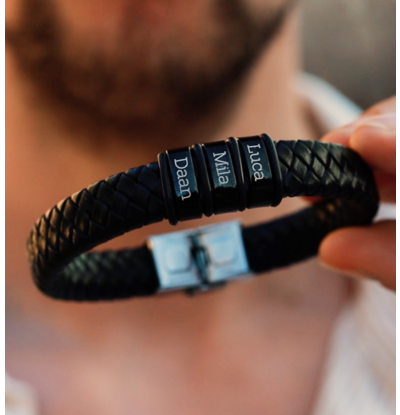 KAYA sieraden Herenarmband Leer Rock My World Zwart | Kies je Bedels