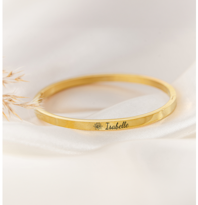 KAYA sieraden Cuff bracelet ‘Classic’ with birth flower and name