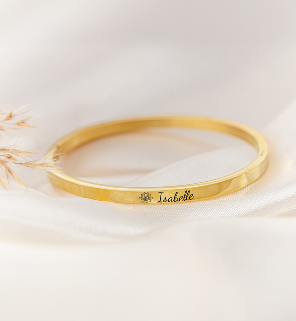 KAYA sieraden Cuff bracelet ‘Classic’ with birth flower and name