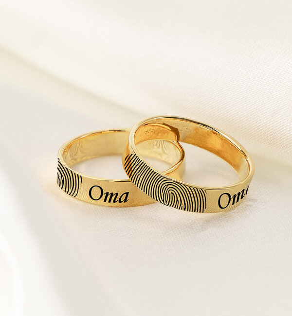 Gegraveerde sieraden Ring with Fingerprint and Name
