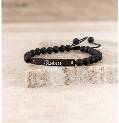 KAYA sieraden Boys bracelet Lava stones with Name | Black