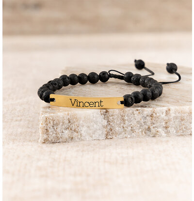 KAYA sieraden Boys bracelet Lava stones with Name | Gold