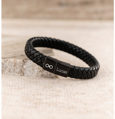 KAYA sieraden Jongensarmband Leer 'Harmony' - Zwart