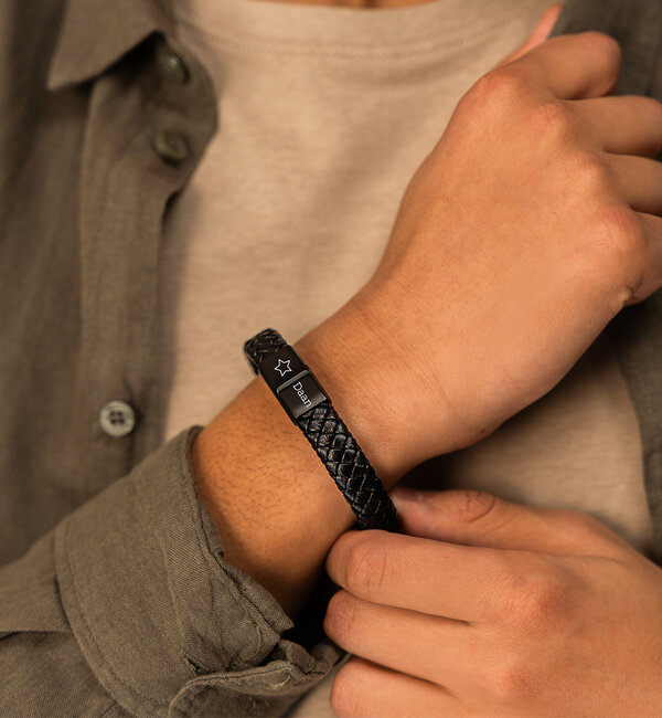 KAYA sieraden Heren Armband  Leer Met Gravure 'Harmony'